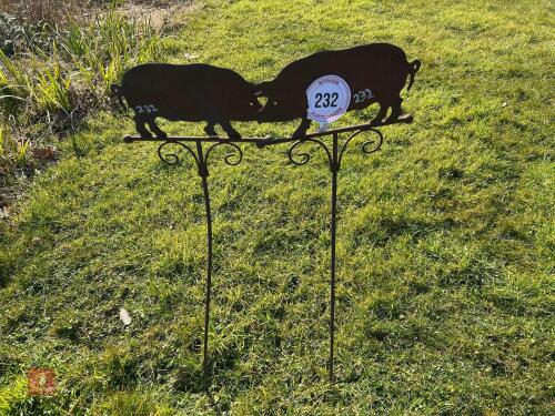 2 X WROUGHT IRON PIC GARDEN ORNAMENTS