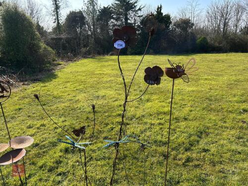 6 VARIOUS WROUGHT IRON GARDEN ORNAMENTS
