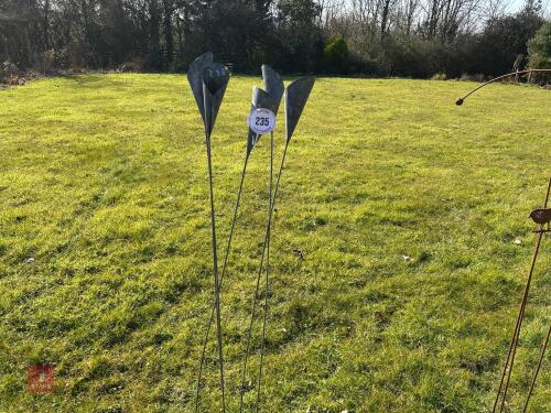5 X GALVANISED GARDEN ORNAMENTS