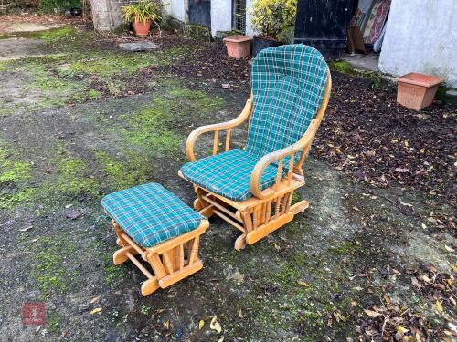 WOODEN ROCKING CHAIR & FOOT STOOL
