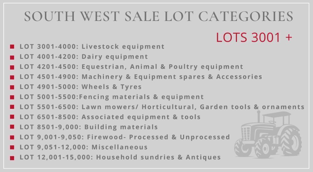 SOUTH WEST SALE LOT CATEGORIES