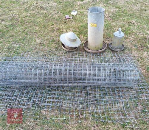 3 POULTRY FEEDERS & QTY OF WIRE