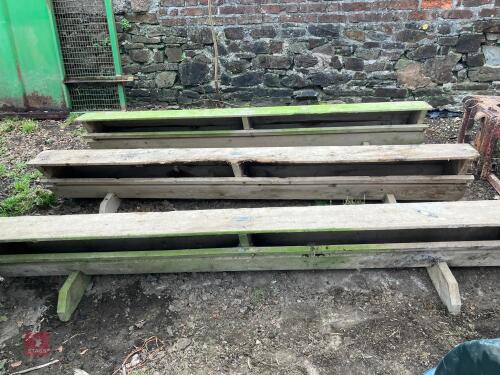 3 WOODEN SHEEP GROUND FEED TROUGHS