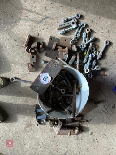 BUCKET OF ASSORTED GATE HANGINGS