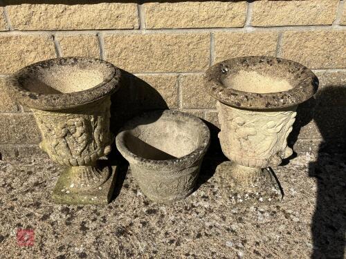 3 ORNATE CAST CONCRETE PLANTERS