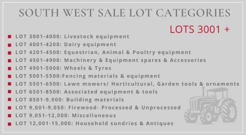 SOUTH WEST SALE LOT CATEGORIES