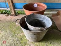 TERRACOTTA PLANT POT & 3 GALV BUCKETS - 4