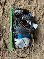 BOX OF EXTENTION LEADS & LEAD LIGHTS ETC