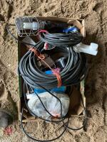 BOX OF EXTENTION LEADS & LEAD LIGHTS ETC - 7