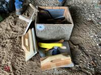 BOX OF BUILDERS TROWELS, FLOATS, ETC - 4