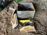 BOX OF BUILDERS TROWELS, FLOATS, ETC - 5