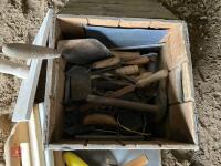 BOX OF BUILDERS TROWELS, FLOATS, ETC - 6