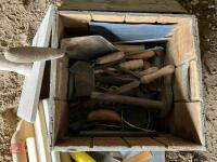 BOX OF BUILDERS TROWELS, FLOATS, ETC - 7