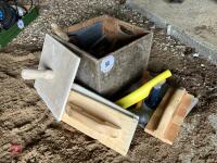 BOX OF BUILDERS TROWELS, FLOATS, ETC - 9