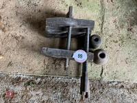 3 WOODEN SPINDLE CLAMPS - 2