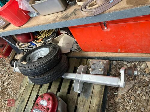 TRAILER AXLE AND 2 WHEELS AND TYRES