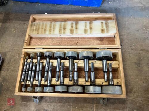 BOX OF FORSTNER WOODWORKING DRILL BITS