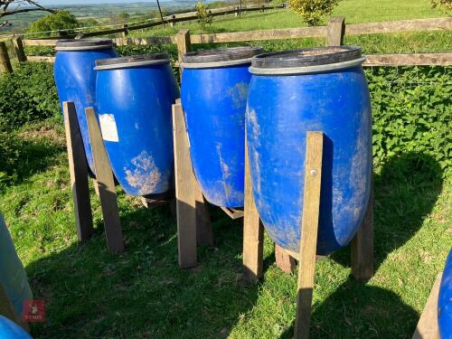 4 BLUE BARREL PLASTIC PHEASANT FEEDERS