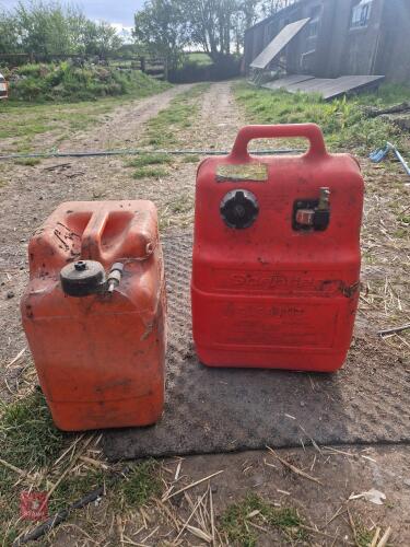 2 BOAT ENGINES & 2 FUEL CANISTERS