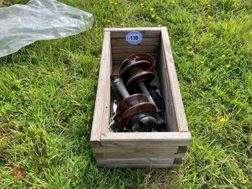 WOODEN CRATE & 2 ELECTRIC INSULATORS