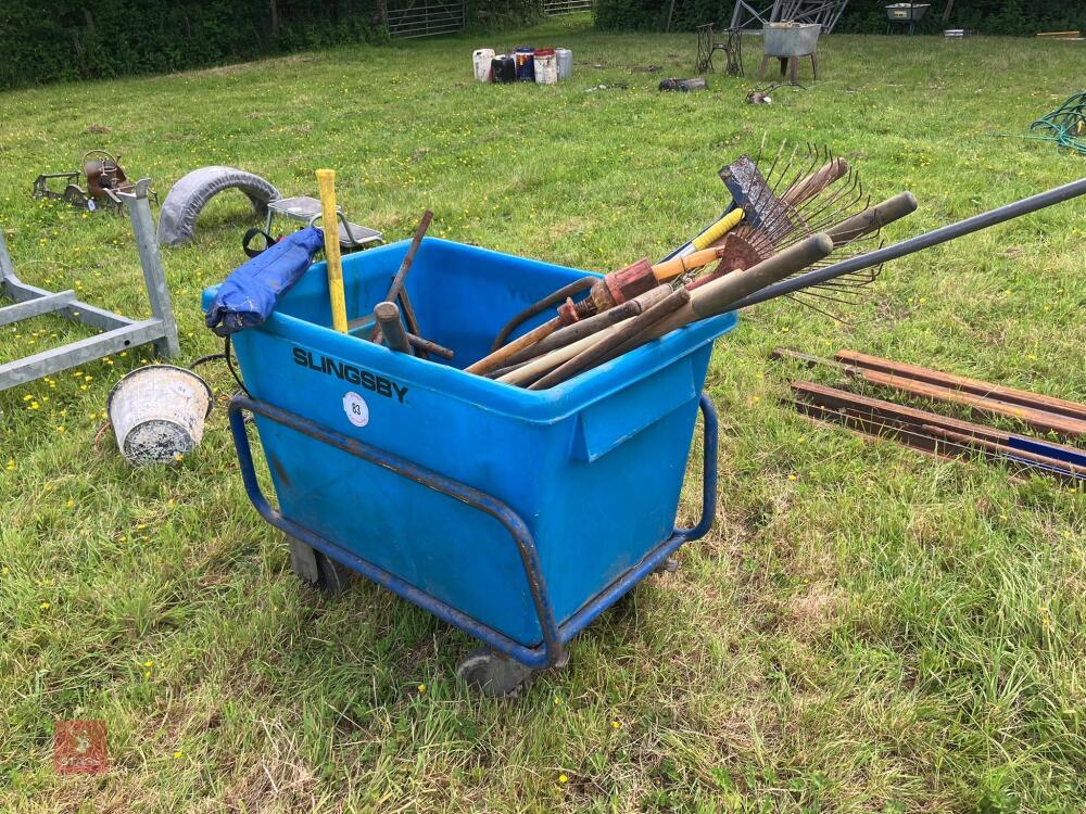 LRG PLASTIC TUB ON 4 WHEELED TROLLY