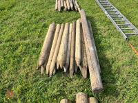 GATE POST & 17 WOODEN FENCE POSTS - 4