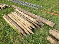 GATE POST & 17 WOODEN FENCE POSTS - 5