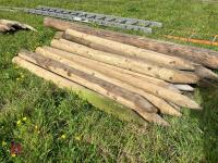 GATE POST & 17 WOODEN FENCE POSTS - 6