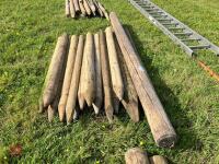 GATE POST & 17 WOODEN FENCE POSTS - 8