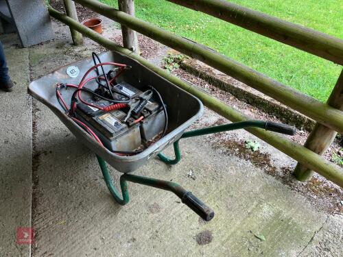WHEELBARROW, BATTERIES & JUMP LEADS