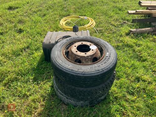 3 LORRY WHEELS & TYRES & IVECO FUEL TANK