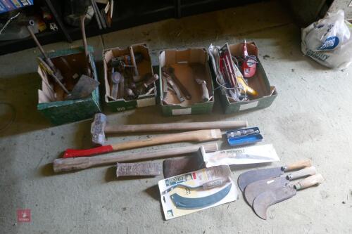 ASSORTED TOOLS, SLEDGE HAMMER, ETC