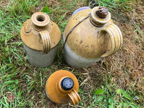 3 VARYING GLAZED STONE JARS (22)
