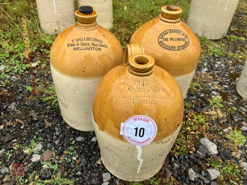 3 GLAZED STONE JARS (10)