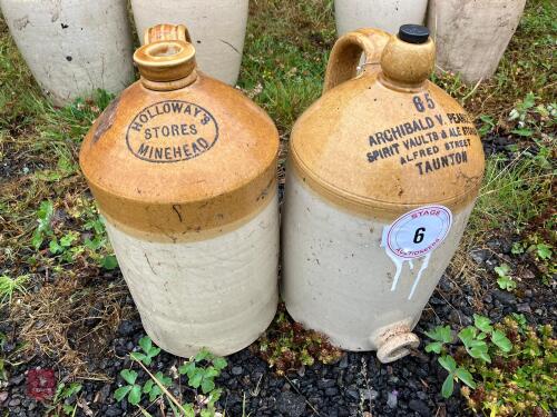 2 GLAZED STONE JARS (6)