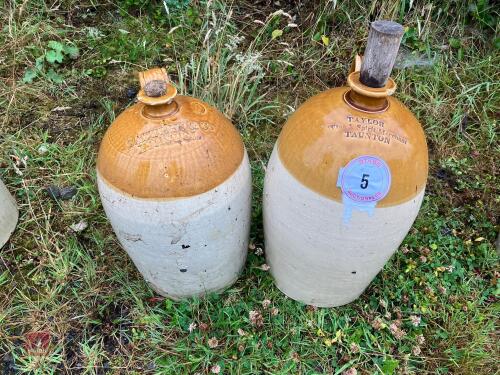 2 LARGE GLAZED STONE JARS (5)