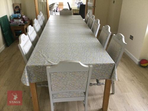 11' OAK TABLE & 12 CHAIRS