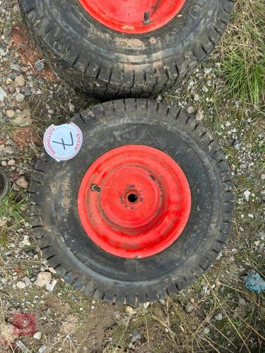 TWO LAWN MOWER WHEELS & TYRES (7)