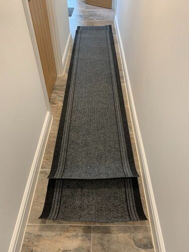 2 GREY & BLACK CARPET RUNNERS