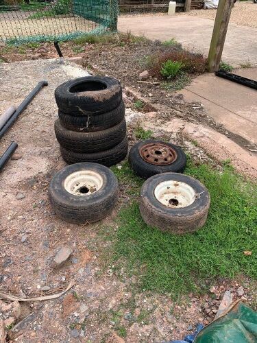 4 OLD TYRES & 3 OLD WHEELS