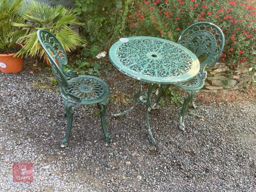 CAST ALUMINIUM TABLE & 2 CHAIRS