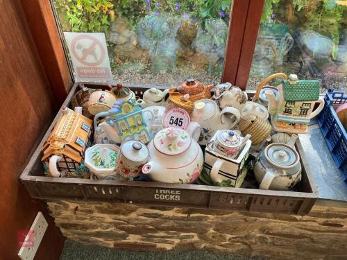 TRAY OF CHINA TEAPOTS & CROCKERY