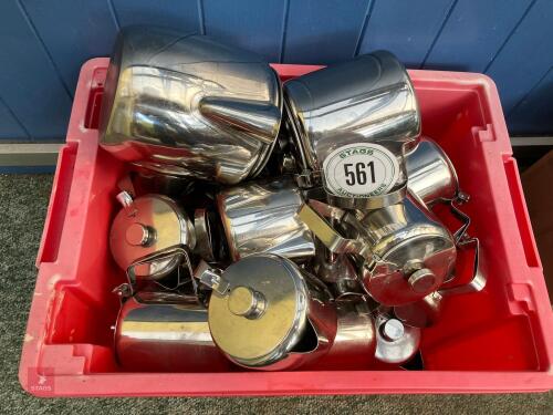 BOX OF SS COFFEE & TEA POTS