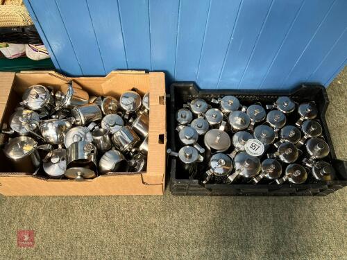 2 TRAYS OF SS TEA & COFFEE POTS