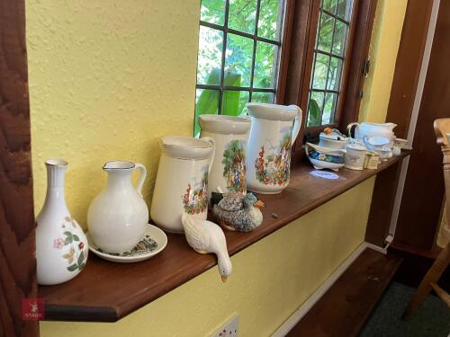 SHELF OF ORNATE CHINAWARE & ORNAMENTS