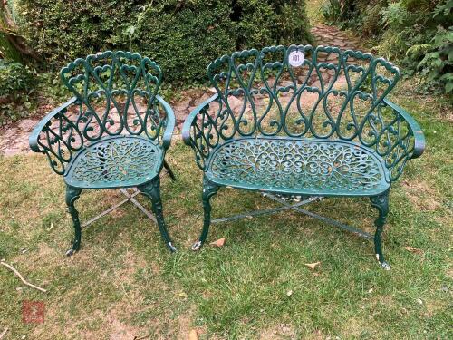 CAST PAINTED GARDEN BENCH & CHAIR