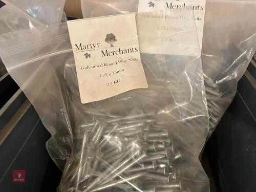 3 X 2.5KG BAGS OF 75 X 3.75MM NAILS