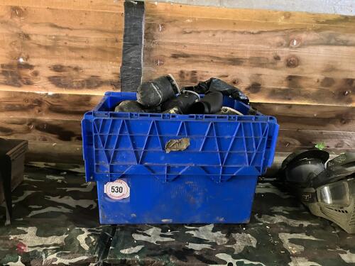 LARGE TUB OF BROKEN PAINTBALL HOPPERS