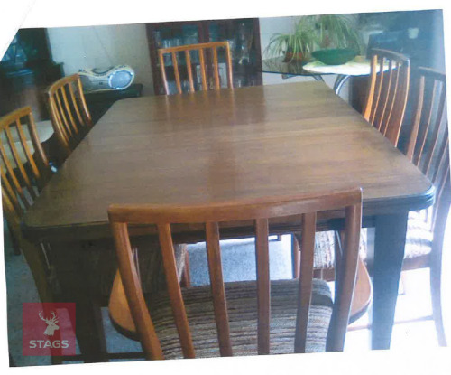 MAHOGANY TABLE AND 6 CHAIRS