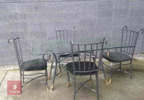 GLASS DINING TABLE AND 4 CHAIRS